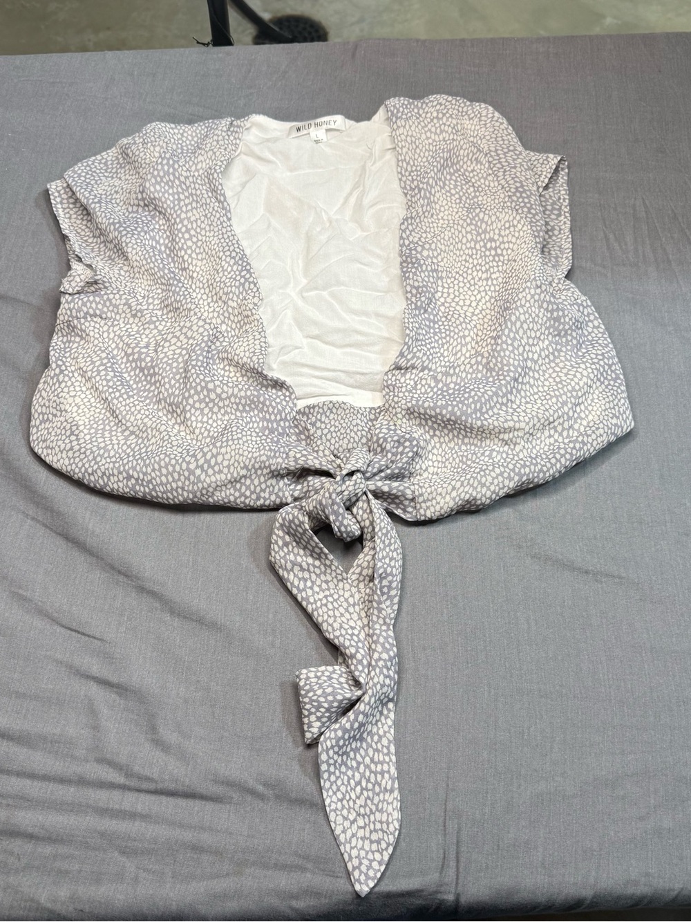 Wild Honey Light Gray Printed Tie-Front Blouse